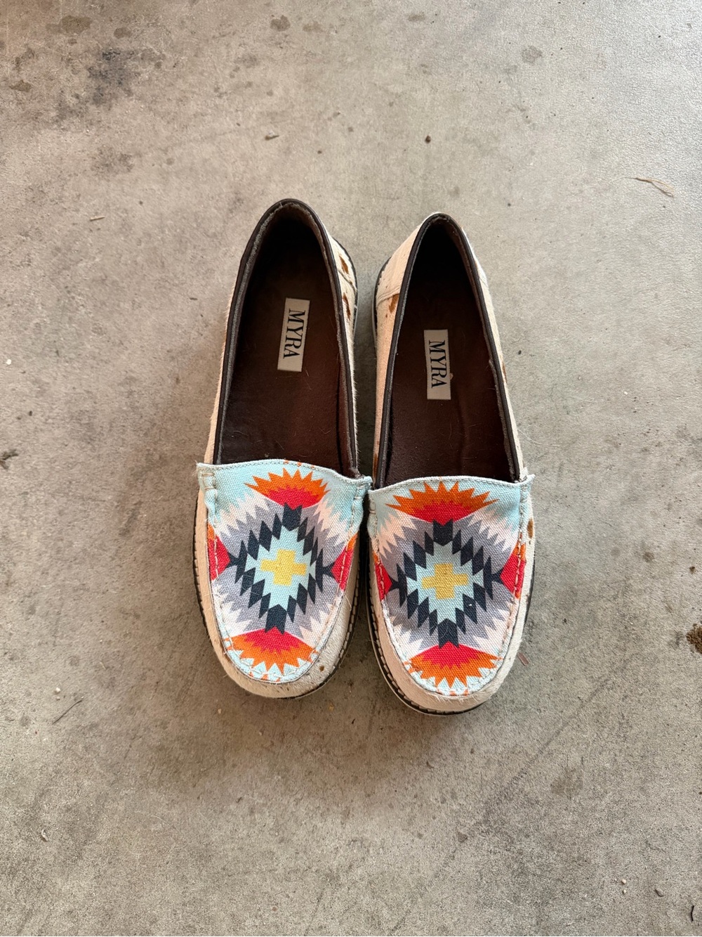 Myra Bag Aztec-Pattern Canvas Loafers in Red, Blue, Gray & Cream